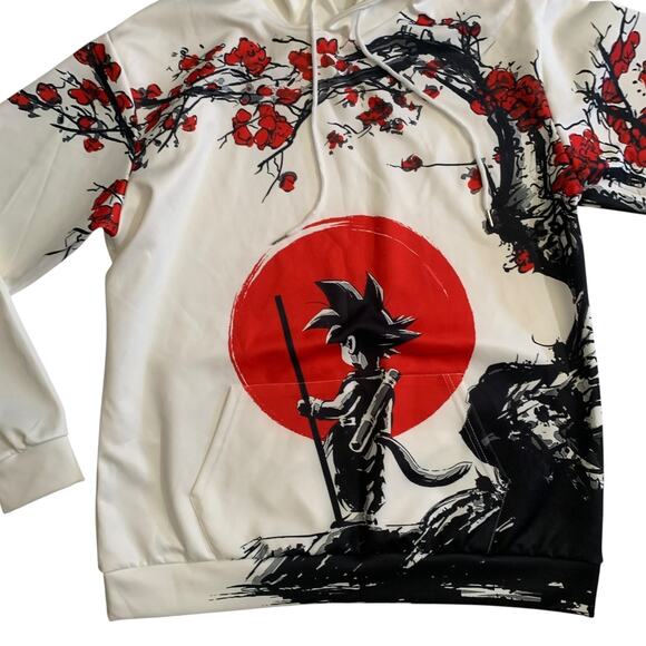 Dragon Ball Z Men's Size L Goku Red Cherry Blossom Tree Anime Hoodie Sweater - Picture 10 of 16